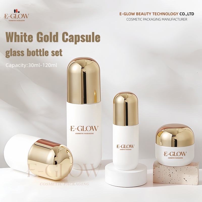 Luxury Skincare Packaging - 【ロゴカスタム】1個入り高級カプセル型丸型フロストホワイトガラス化粧品セット50gフェイスクリームジャー100mlローションクリームボトル
