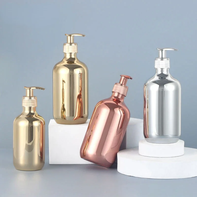 Luxury Skincare Packaging - 電気メッキポンプボトル,ペットハンドサニタイザー,ポンプボトル,シャンプー,シャワージェル,ゴールド,シルバー,ピンク,ゴールド,500ml