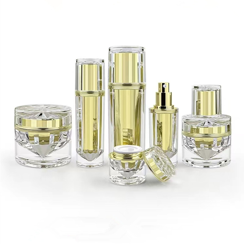 Luxury Skincare Packaging - アクリル化粧品容器,空のクリームジャー,エッセンススプレーポンプボトル,ゴールド化粧品パッケージボトル,15g,30g,50g,100ml
