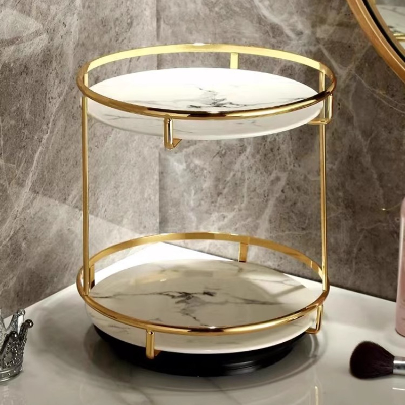 Luxury Skincare Tray - 真鍮二層香水収納トレイ回転バスルームオーガナイザースキンケア防湿高級バニティラック用