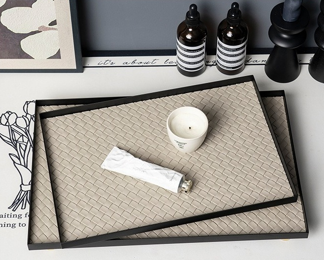 Luxury Skincare Tray - エントランス香水収納トレイ、ジュエリー、軽贅沢レザートレイ、カウンタートップスキンケア用品、錬鉄製装飾トレイ