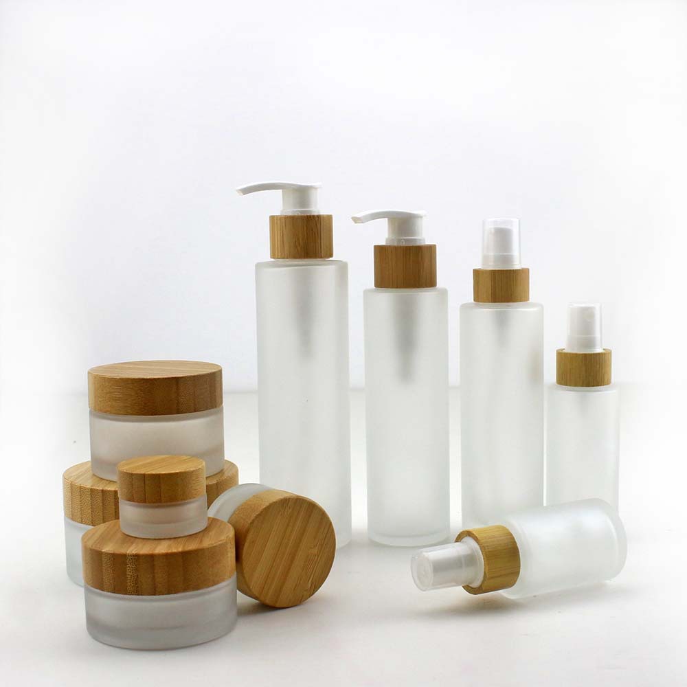 Luxury Skincare Packaging - 天然竹香水瓶すりガラス空のクリームローション瓶 30 ミリリットル-200 ミリリットル DIY 化粧品容器シャンプーポンプボトル旅行