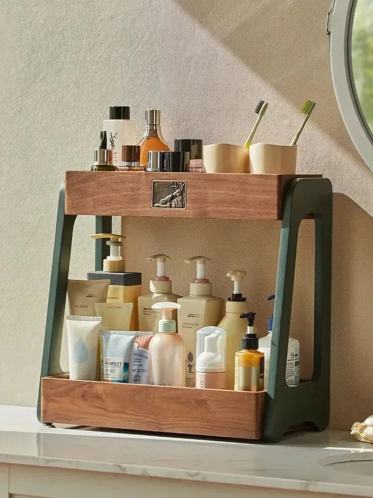 デスクトップ二層化粧品収納ラック、無垢材の軽い高級ドレッサー - Luxury Skincare Tray のレビューと価格