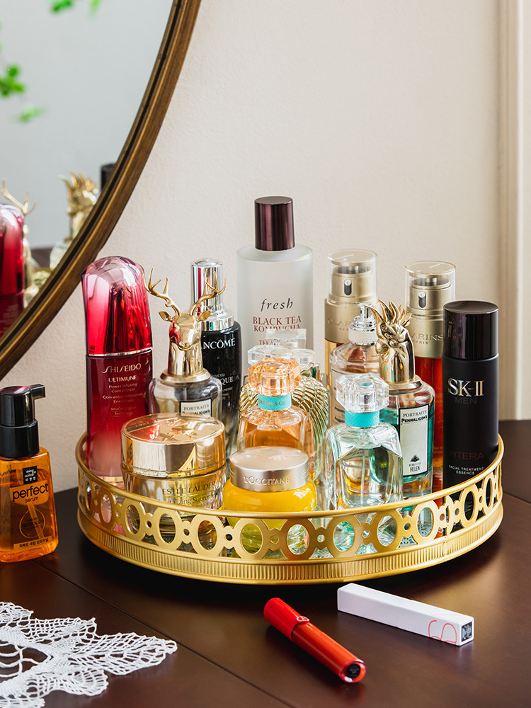 軽奢ミラー真鍮製回転式収納メイク＆スキンケア用品リビングルー - Luxury Skincare Tray のレビューと価格