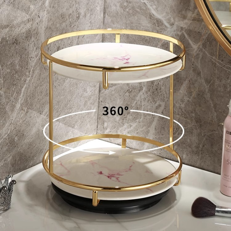 真鍮二層香水収納トレイ回転バスルームオーガナイザースキンケア - Luxury Skincare Tray のレビューと価格