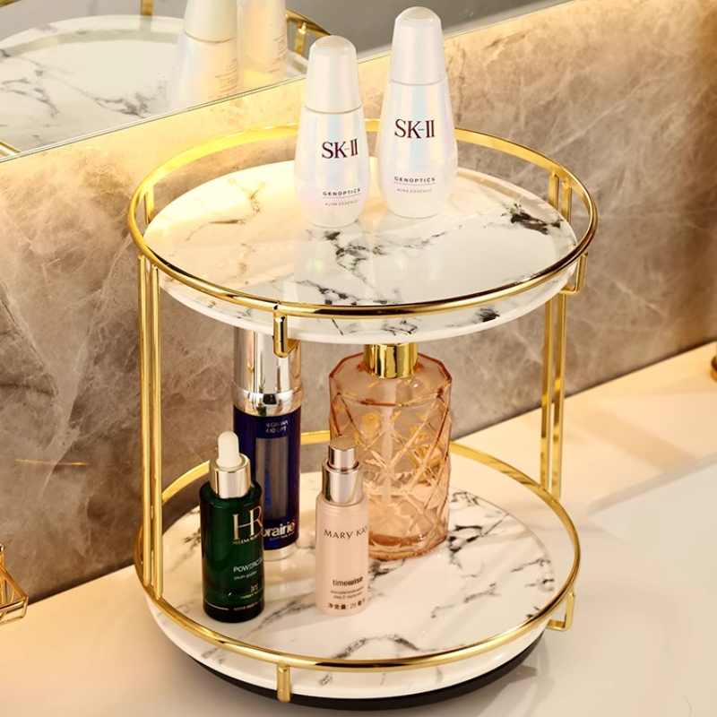 真鍮二層香水収納トレイ回転バスルームオーガナイザースキンケア - Luxury Skincare Tray のレビューと価格