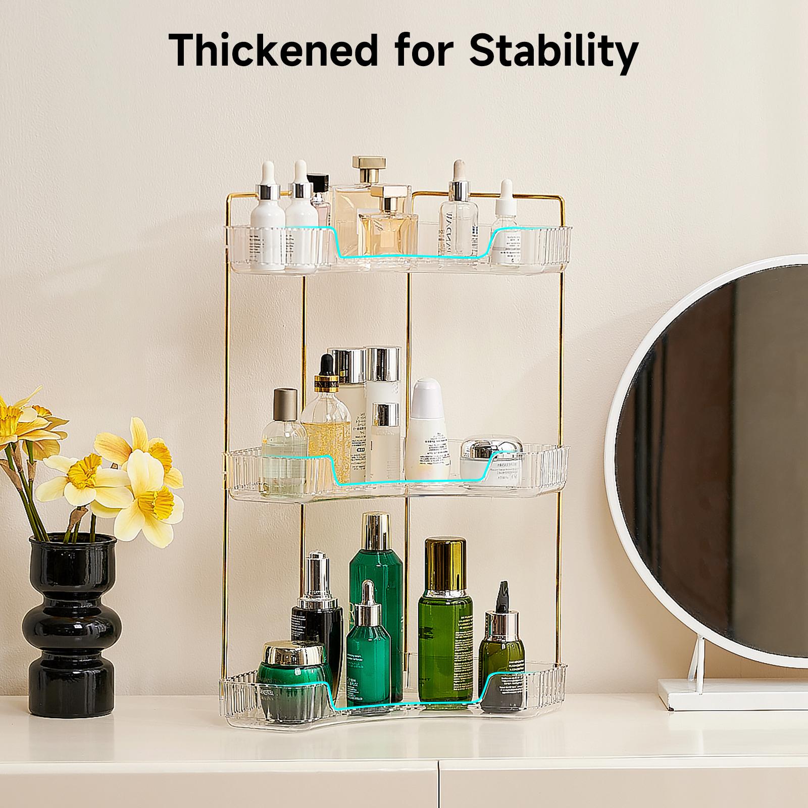 3段クリアバスルームオーガナイザー、コーナーカウンター収納棚 - Luxury Skincare Tray のレビューと価格